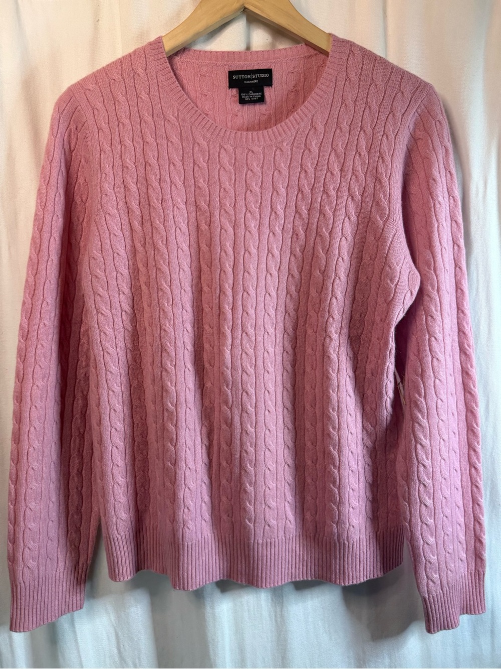 🌸 Sutton Studio 100% Cashmere Pink Cable-Knit Crewneck Sweater 🌸